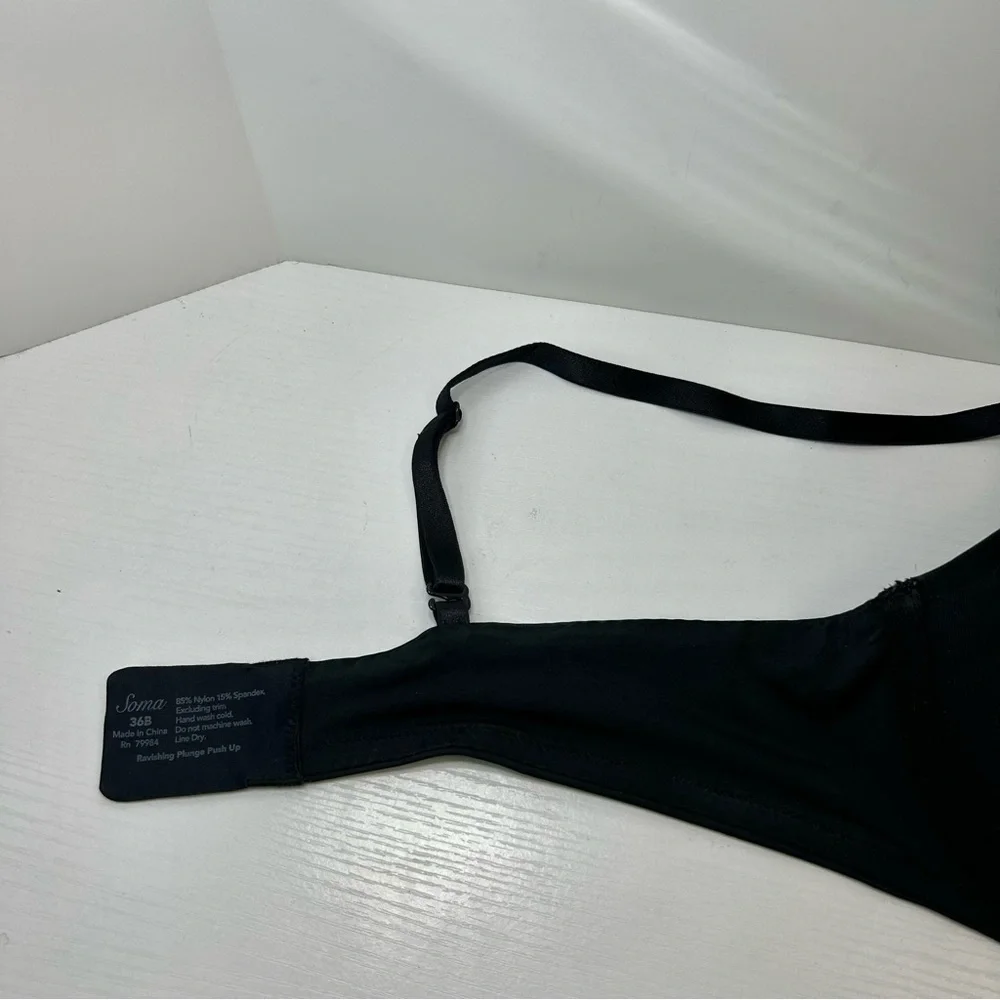 Soma Ravishing Plunge Push Up Adjustable Strap Black Bra 36B